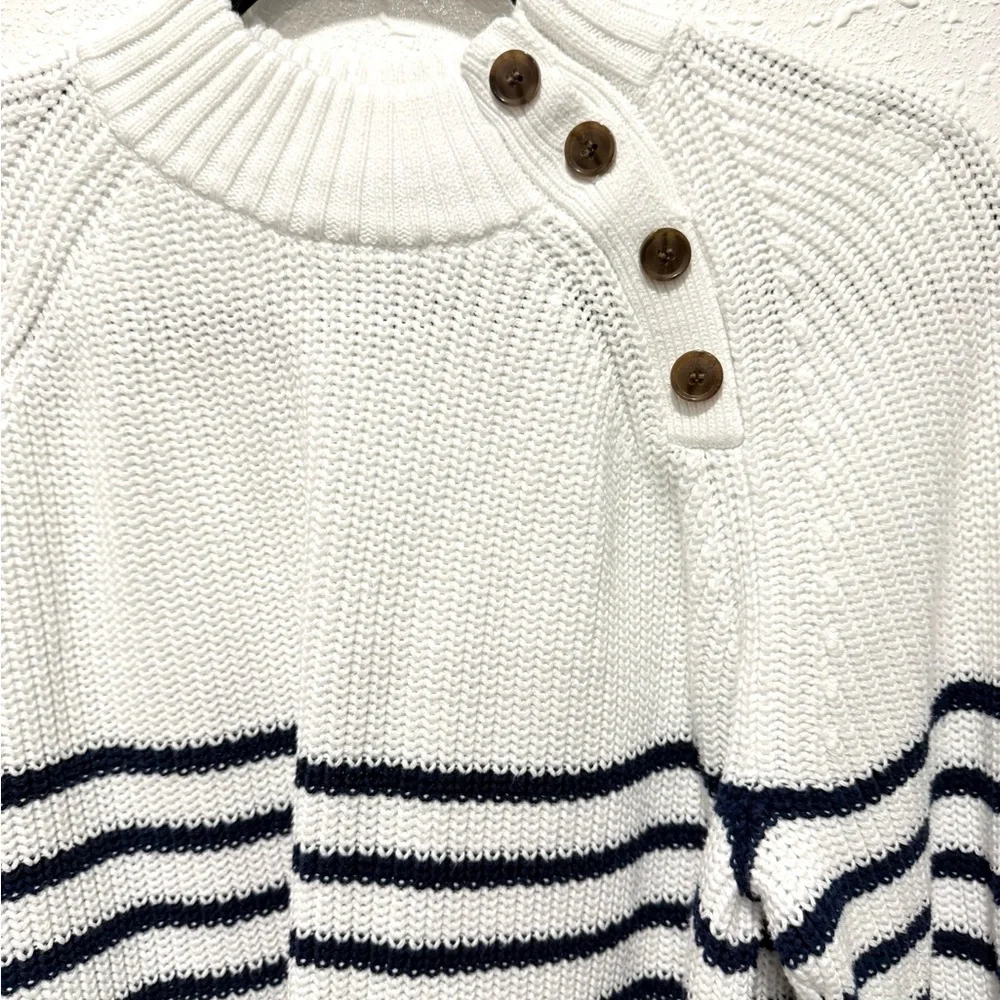 J.‎ Crew Factory cotton button mock neck Striped Sweater L